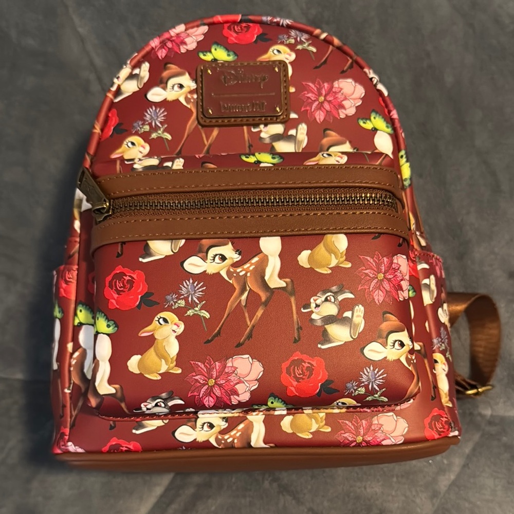 Disney Bambi Floral Brown and Red Backpack with Vintage-Inspired Design